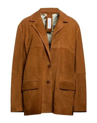 Bully Woman Blazer Tan Size 10 Leather In Brown