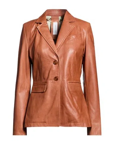 Bully Woman Blazer Tan Size 6 Leather In Brown