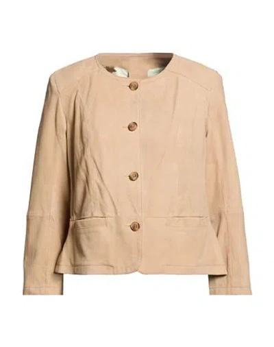 Bully Woman Jacket Beige Size 10 Leather In Sand