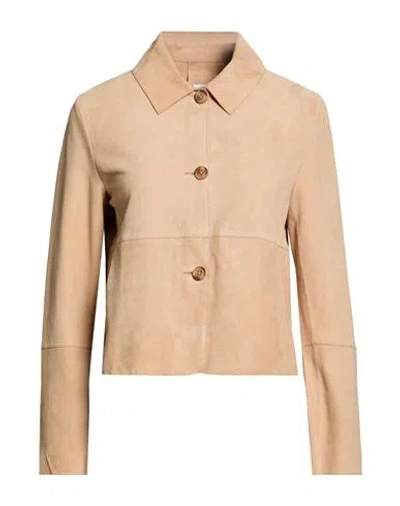 Bully Woman Jacket Beige Size 12 Leather In Sand