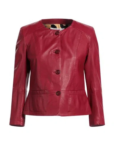 Bully Woman Jacket Burgundy Size 6 Lambskin In Red