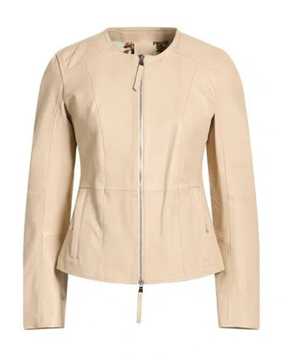 Bully Woman Jacket Cream Size 10 Leather In Neutral