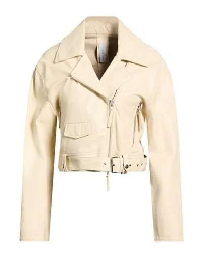Bully Woman Jacket Cream Size 8 Leather In Neutral