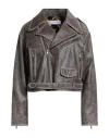 Bully Woman Jacket Dark Brown Size 8 Leather In Gray