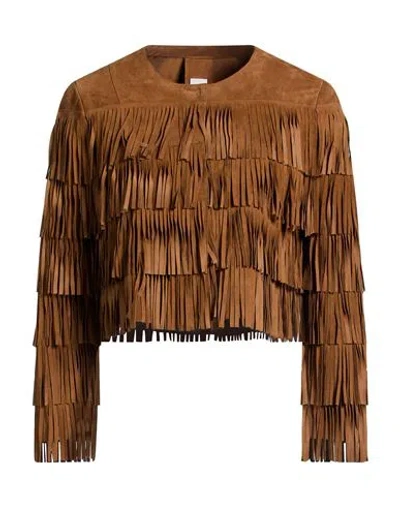 Bully Woman Jacket Light Brown Size 6 Leather In Sand