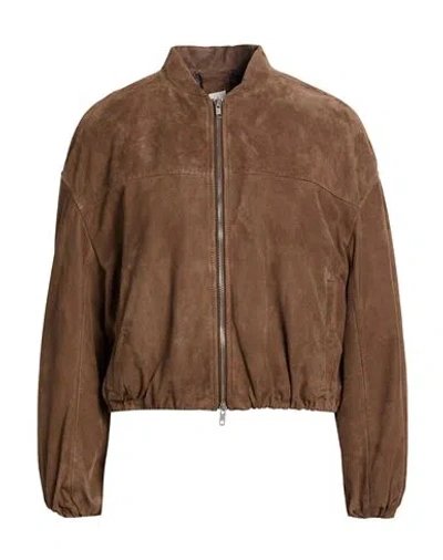 Bully Woman Jacket Light Brown Size 6 Leather In Sand