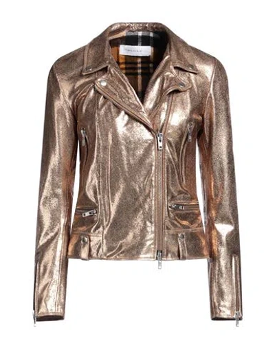 Bully Woman Jacket Pastel Pink Size 6 Leather In Gold