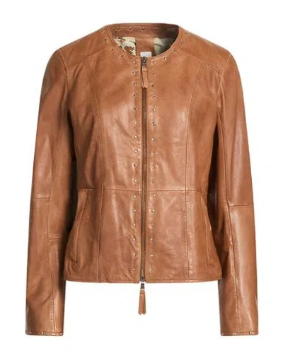 Bully Woman Jacket Tan Size 12 Leather In Brown