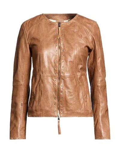 Bully Woman Jacket Tan Size 6 Leather In Brown