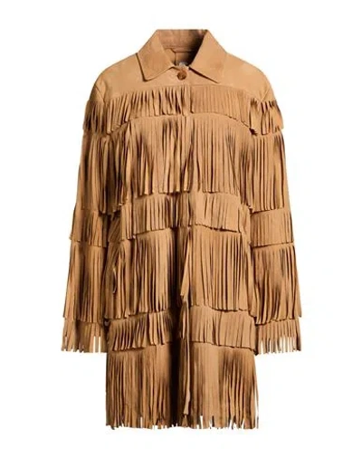 Bully Woman Overcoat & Trench Coat Camel Size 6 Leather In Brown