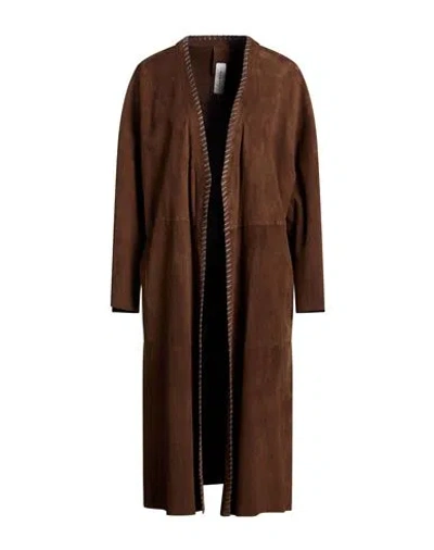 Bully Woman Overcoat & Trench Coat Dark Brown Size 6 Leather