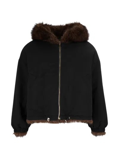 Bully Woman Fabric & Fake Fur Jacket In Black