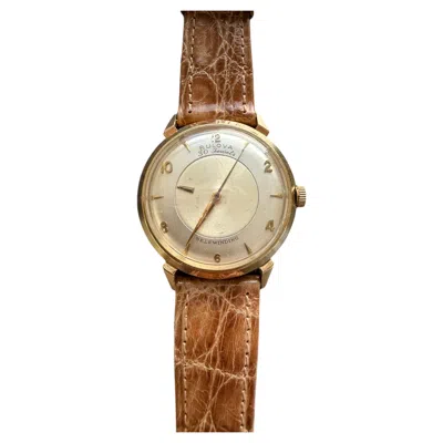 Pre-owned Bulova 14 Karat Yellow Gold Mystery Self Winding Men's Wristwatch, 1958