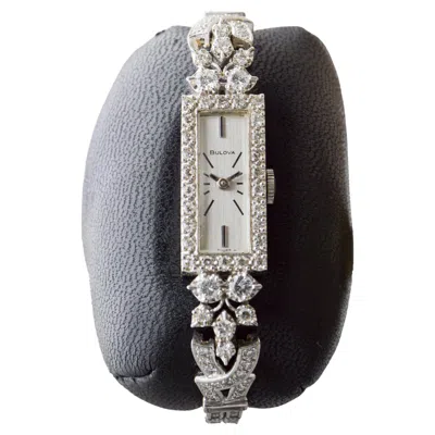 Pre-owned Bulova 14kt Solid White Gold Art Deco Ladies Watch With Diamonds Circa 1940's
