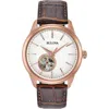 Bulova 21-jewels Automatic Leather Strap Watch, 41mm In Brown