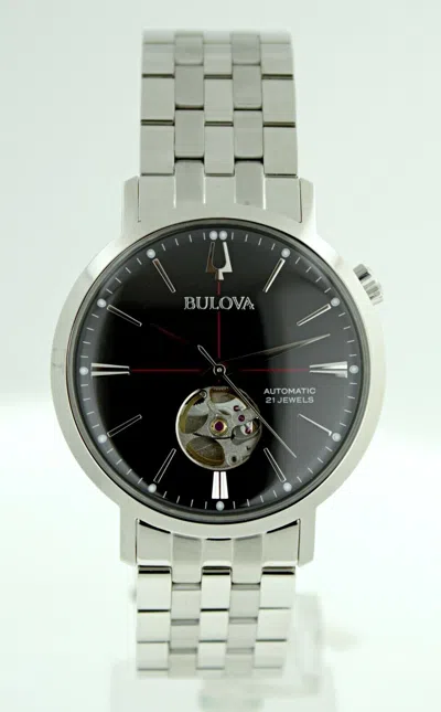 Pre-owned Bulova 96a199 Automatic Black Dial Stainless Steel Men's Watch
