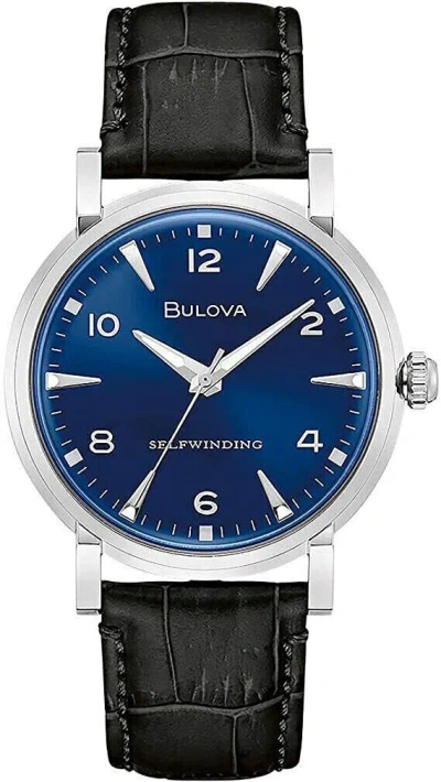 Pre-owned Bulova 96a242 Classic Automatic Blue Dial Leather Strap Selfwinding Watch