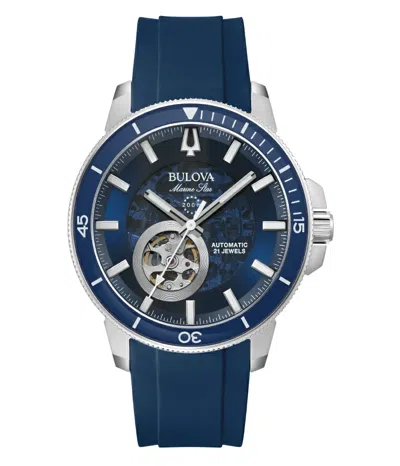 Pre-owned Bulova Marine Star Automatic Blue Dial Silicone Band Men's Watch 96a303