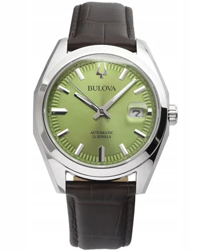 Pre-owned Bulova 96b427 Automatic Sapphire Surveyor Green Dial Crystal Men's Watch