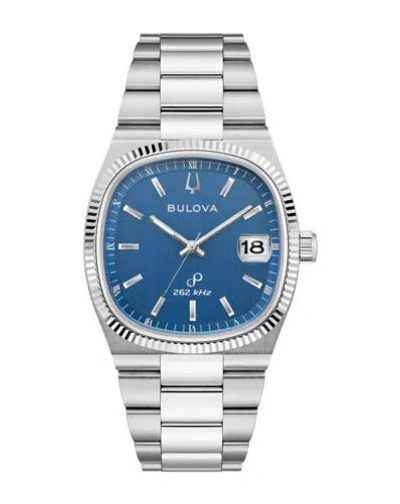 Pre-owned Bulova 96b440 Super Seville Quartz Sapphire Blue Dial Stainless Steel Watch