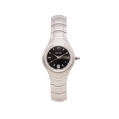 Pre-owned Bulova 96m33 Women's 27mm Silver Stainless Steel Bracelet Black Dial Date Watch