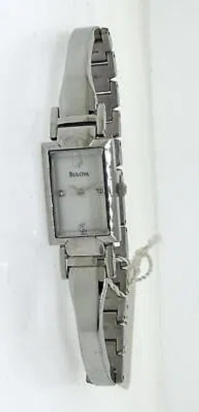 Pre-owned Bulova 96p137 Women Rectangular Stainless Steel Mother Of Pearl Dial Dress Watch