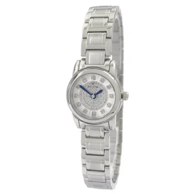 Pre-owned Bulova 96p143 Lady's Diamond Engraved Silver Dial Bracelet Watch