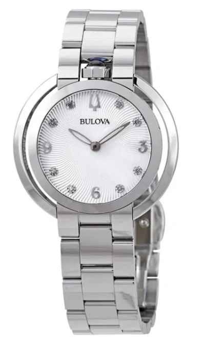 Pre-owned Bulova 96p184 Rubaiyat White Diamond Dial Silver Bracelet Band Womens Watch
