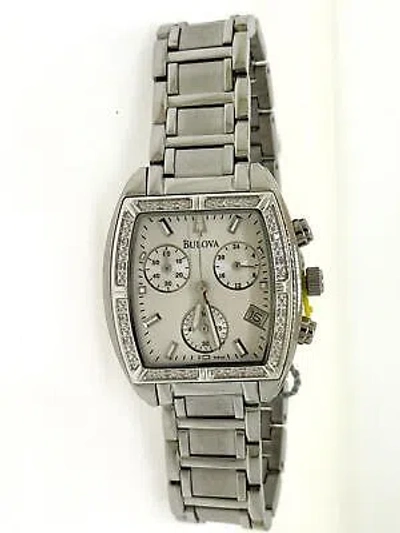 Pre-owned Bulova 96r163 Women's Tonneau Diamond Accent Bezel Analog Date Chronograph Watch