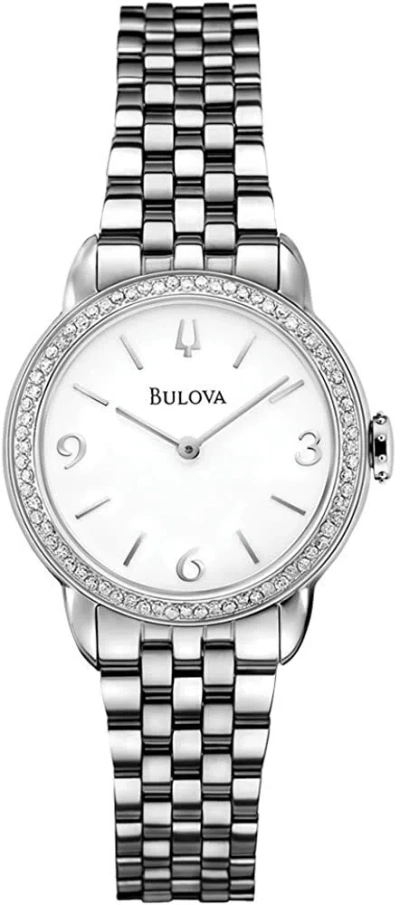 Pre-owned Bulova 96r181 72 Diamonds Silver Tone White Dial Sapphire Womens Dress Watch