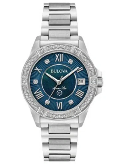 Pre-owned Bulova 96r215 Marine Star Ladies Watch 32mm 10atm