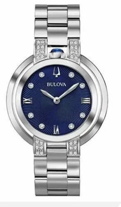 Pre-owned Bulova 96r225 Rubaiyat Diamond Accented Blue Dial Silver Tone Band Women's Watch