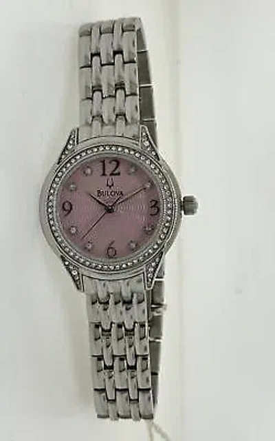 Pre-owned Bulova 96x124 Women's Analog Round Pink Dial Stainless Steel Crystals Watch