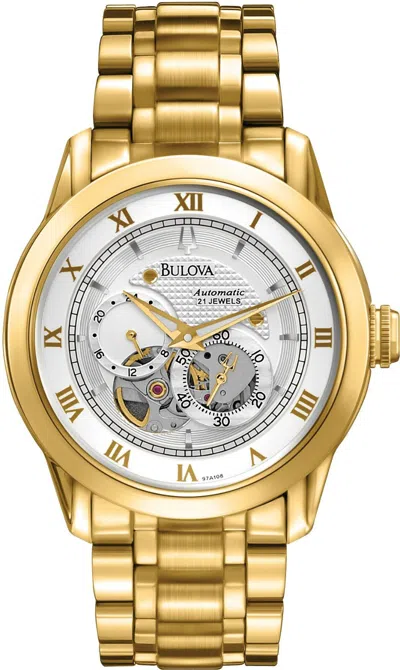 Pre-owned Bulova 97a108 Skeleton Dial Automatic 21 Jewels Gold Tone Men's Watch $550