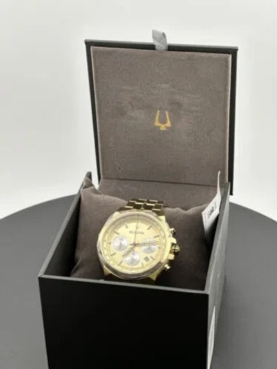 Pre-owned Bulova 97b217 Men Gold Stainless Steel Chronograph Quartz Analog Dial Wristwatch