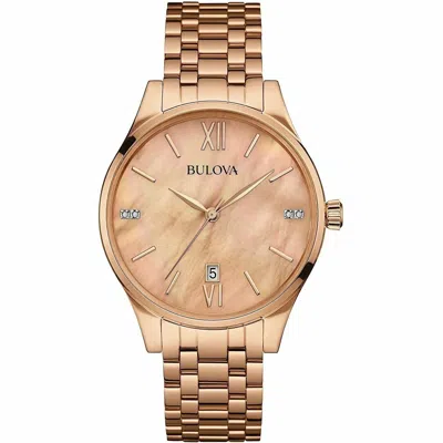 Pre-owned Bulova 97p113 Rose Gold-tone Stainless Steel Diamond Accented Ladies Watch $395