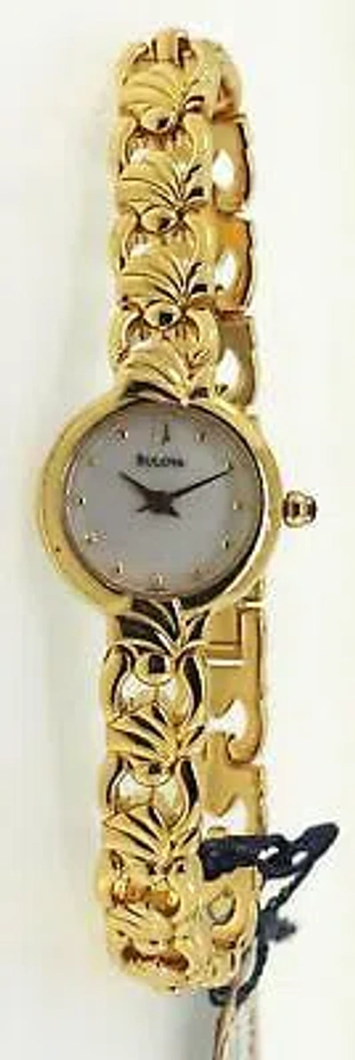 Pre-owned Bulova 97v29 Women's Round Gold-tone Mother Of Pearl Dial Analog Dress Watch