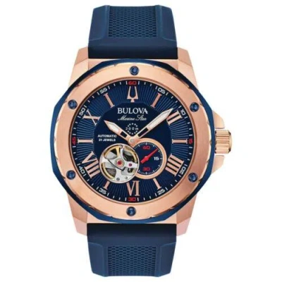 Pre-owned Bulova 98a227 Men's Marine Star Blue Dial Strap Automatic Watch