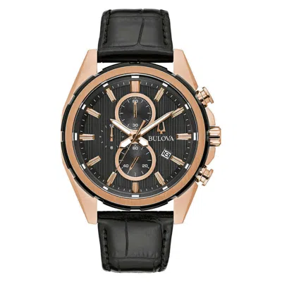 Pre-owned Bulova 98a262 Rose Gold-tone Stainless Steel Leather Band Chronograph Watch