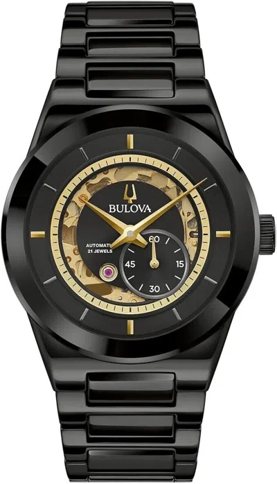 Pre-owned Bulova 98a291 Miennia Gold Dial Black Ceramic Bracelet Automatic Mens Watch