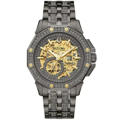 Pre-owned Bulova 98a293 Octava Crystal Stainless Steel Automatic Skeleton Men's 30m Watch