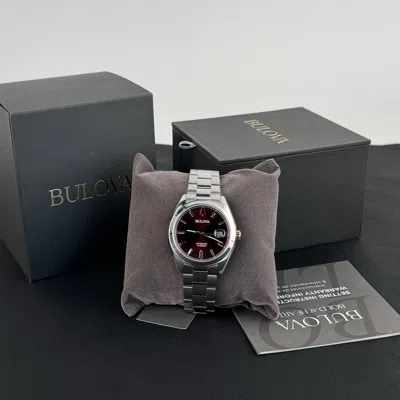 Pre-owned Bulova 98b422 Classic Surveyor Automatic Amber Red Dial 39mm Watch