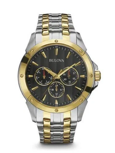 Pre-owned Bulova 98c120 Men's Dress Chronograph Black Dial Two-tone Stainless Steel Watch