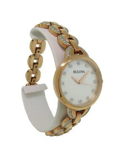 Pre-owned Bulova 98l207 Women's Round Analog Mother Of Pearl Clear Stone Stainless Watch