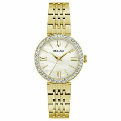 Pre-owned Bulova 98l276 Mother-of-pearl Dial Crystal Accented Gold Tone Women's Watch