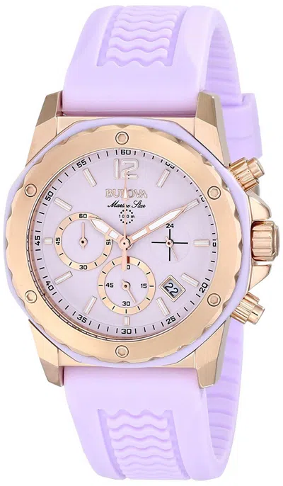 Pre-owned Bulova 98m118 Marine Star Lavender Dial Rubber Strap Chronograph Women's Watch