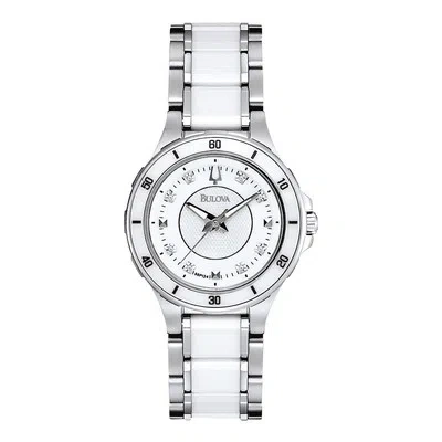 Pre-owned Bulova 98p124 Women's 8 Diamond Dial Ceramic Stainless Steel Watch $525