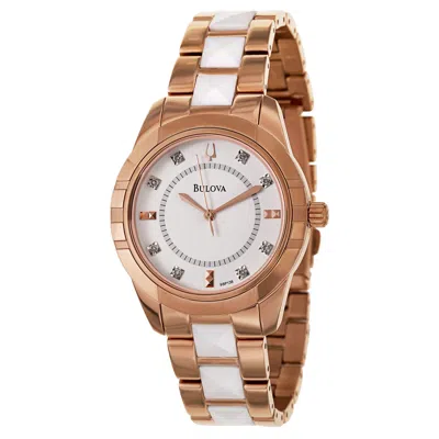 Pre-owned Bulova 98p138 Diamond White & Rose Gold Tone Women's Watch $450 Great Gift