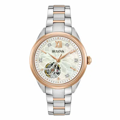 Pre-owned Bulova 98p170 Sutton Automatic Diamond Mother Of Pearl Dial Women's Watch $575