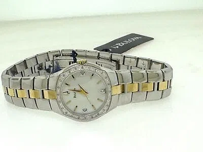 Pre-owned Bulova 98r008 Women's Mother Of Pearl Diamond Accented Two-tone Quartz Watch